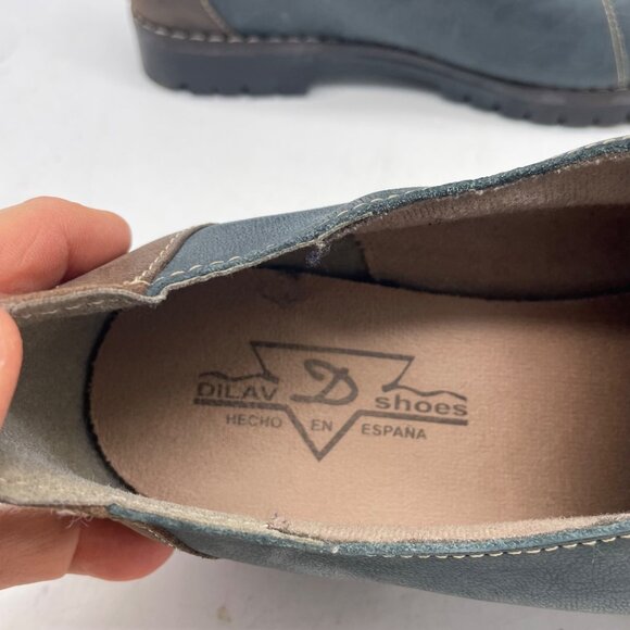 Handcrafted Dilav Shoes Blue & Brown Leather Lace-Up Mens Size 40 - Picture 2 of 9